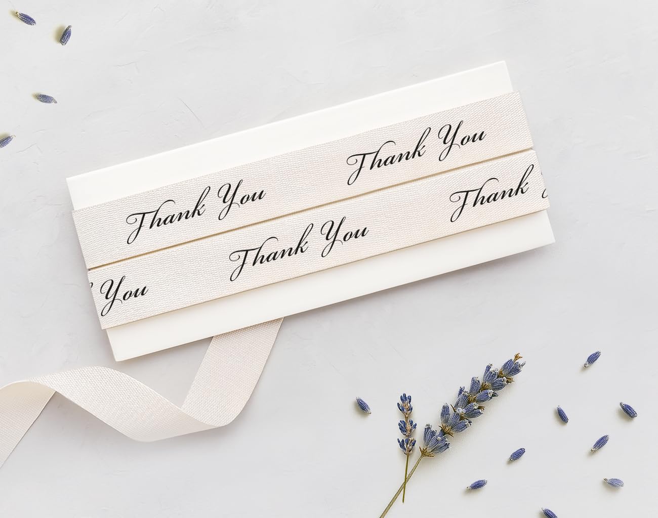 Thank You Print Ribbon, 20 Yards, 5/8” (15 mm), Natural Cotton, Gift Wrapping, Customer Appreciation - Image 3