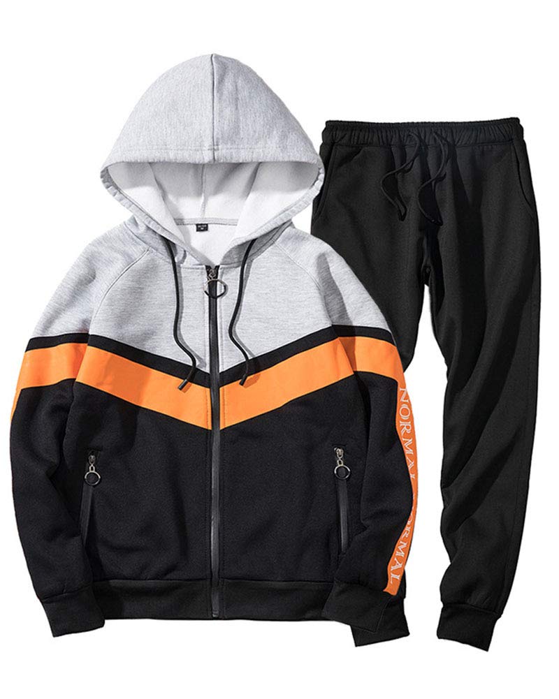 Męskie zestawy dresów patchworkowa bluza z kapturem w paski z zamkiem błyskawicznym kieszeń z nadrukiem litery z długim rękawem spodnie gimnastyczne joggery na co dzień ze sznurkiem gładkie spodnie dresowe