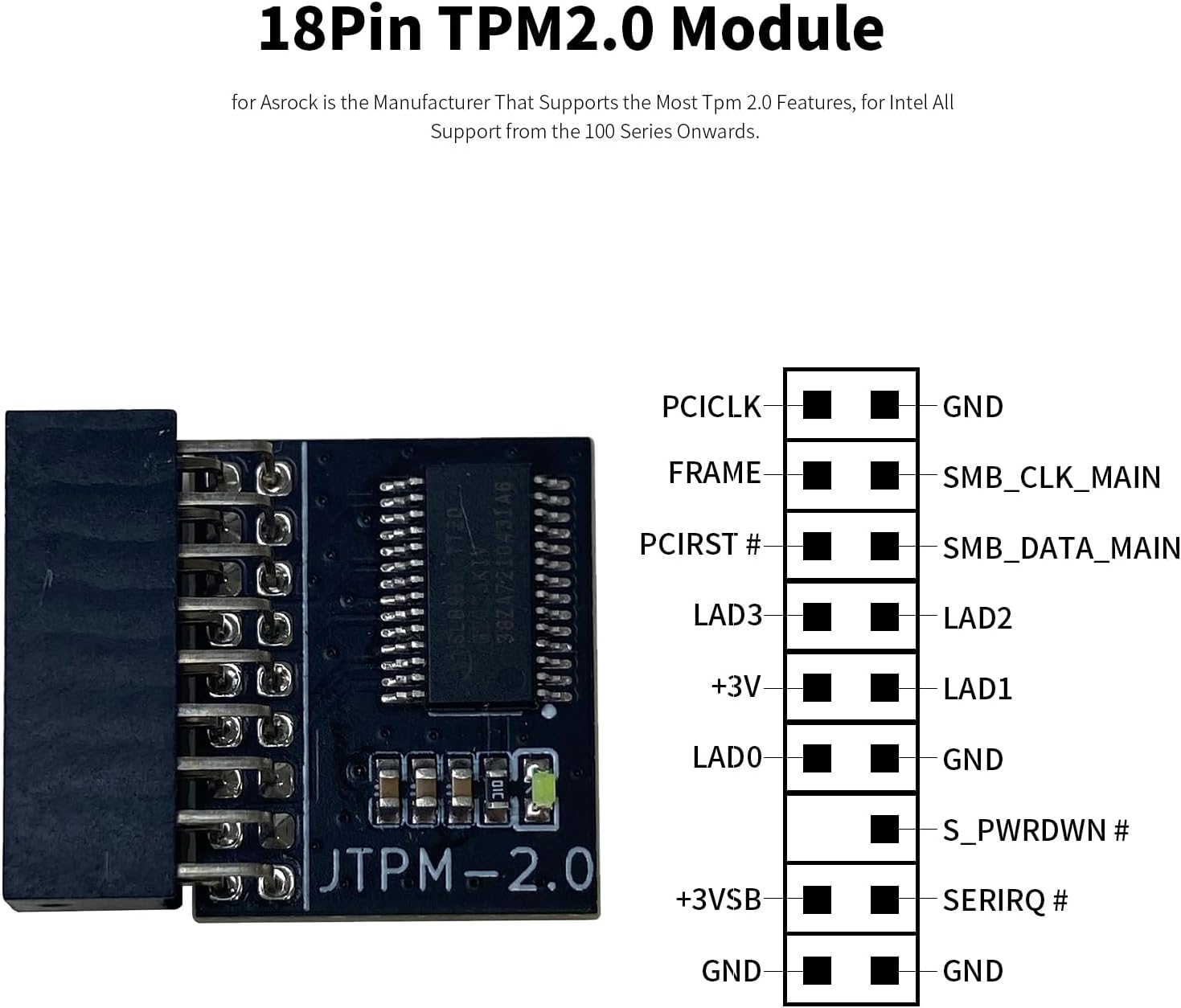 TPM 2.0 Module with 18 Pin, TPM 2.0 LPC Encryption Security Module for ASROCK Motherboard Compatible with Win11