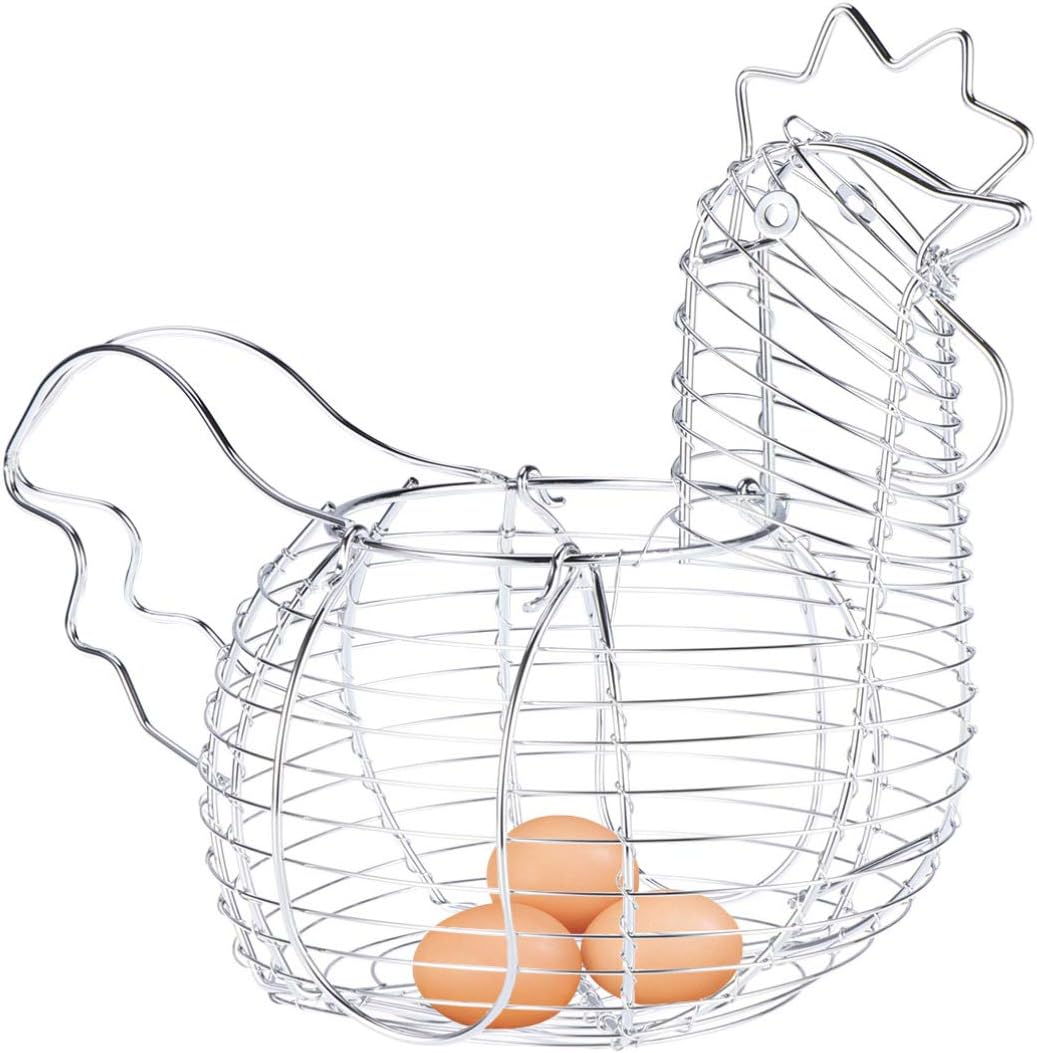 Decorative Egg Holder Wire Egg Container Fridge Sundries Containe Egg Basket with Handle Fruit Vintage Decor Egg Holder Tray Black Trim Iron Art Storage Basket Skeleton Snack (Silver)