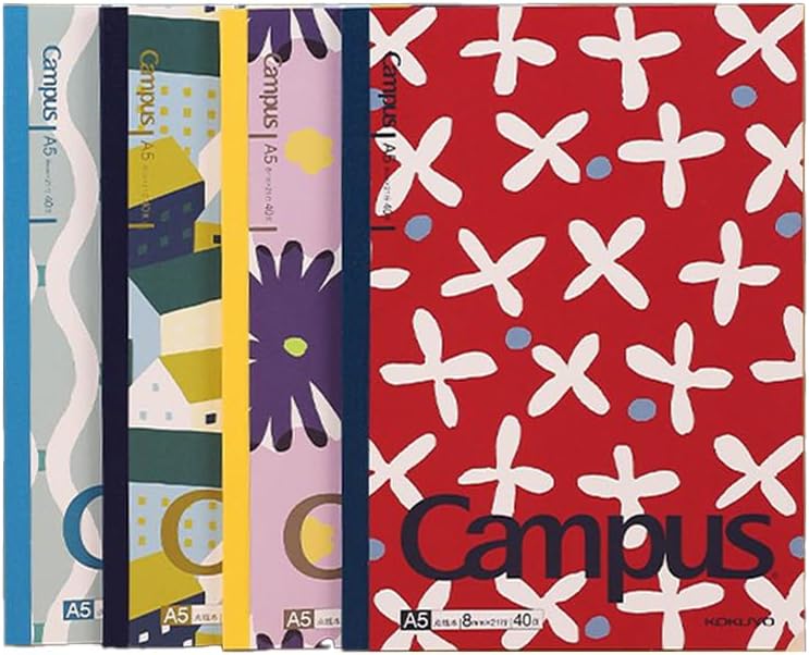 KOKUYO Composition Notebooks, 4 Pack Campus A5 Comp Book with Dot 8mm Ruled, 40 Sheets, School Lined Notebook SOU SOU, Journal Notebook for Women Work Study Note Taking