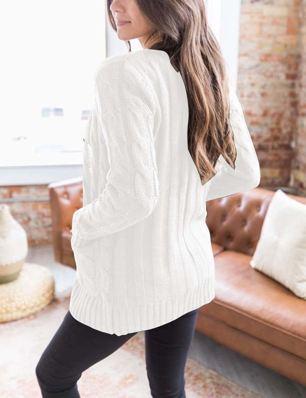 MEROKEETY Women's 2025 Fall Long Sleeve Cable Knit Sweater Open Front Cardigan Button Loose Outerwear - Image 2