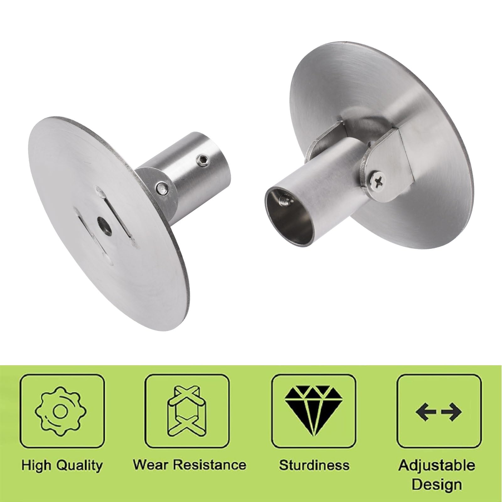 Lot de 2 supports de tringle à rideau de douche, 26 mm de diamètre intérieur en acier titane, avec bride pivotante unique, support mural avec vis (argenté)