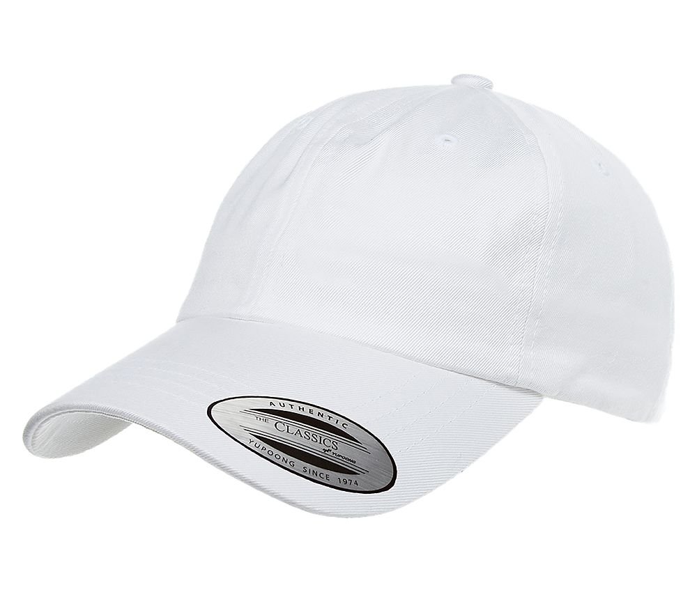 Yupoong Flexfit Low Profile Cotton Twill Unisex Dad Hat Cap für Damen und Herren, 6 Panel Baseball Cap unstructured mit Messingverschluss, white, One Size
