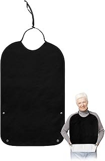 Kewadony Adult Bibs for Elderly Women - Black Waterproof Dining Clothing Protectors with Crumb Catcher for Eating/Feeding, Solid Color Modern Minimalist Art Terry Cloth Bib Machine Washable