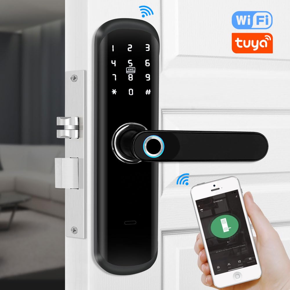 Serrure de porte intelligente avec poignée, serrure électronique biométrique 5 en 1, empreinte digitale, mot de passe, accès par clé de carte à puce, écran tactile, pour la maison, le