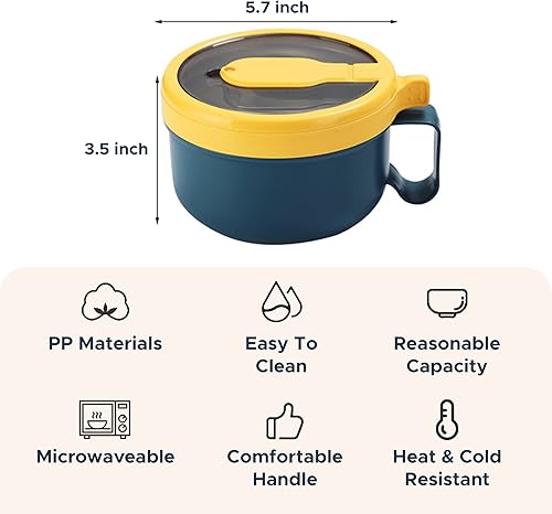Miniatura 2 de MON10 Juego de cuencos para ramen para microondas con tapa apto para microondas fideos o sopa sin BPA para oficina universidad dormitorio habitación