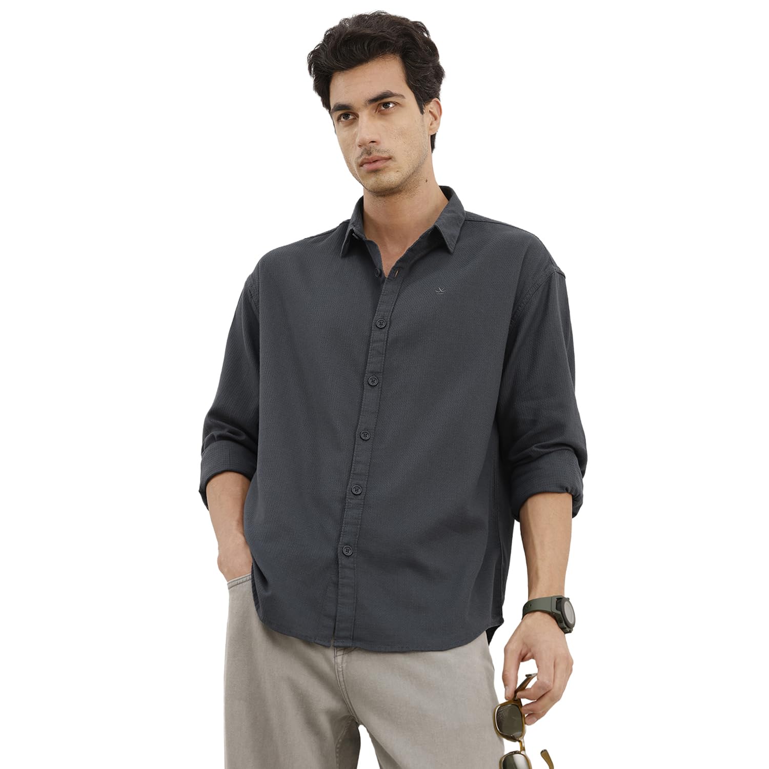 wrogn Men's Cotton Blend Oversized Shirt | Textured Fabric | Oversized Fit-picture-23