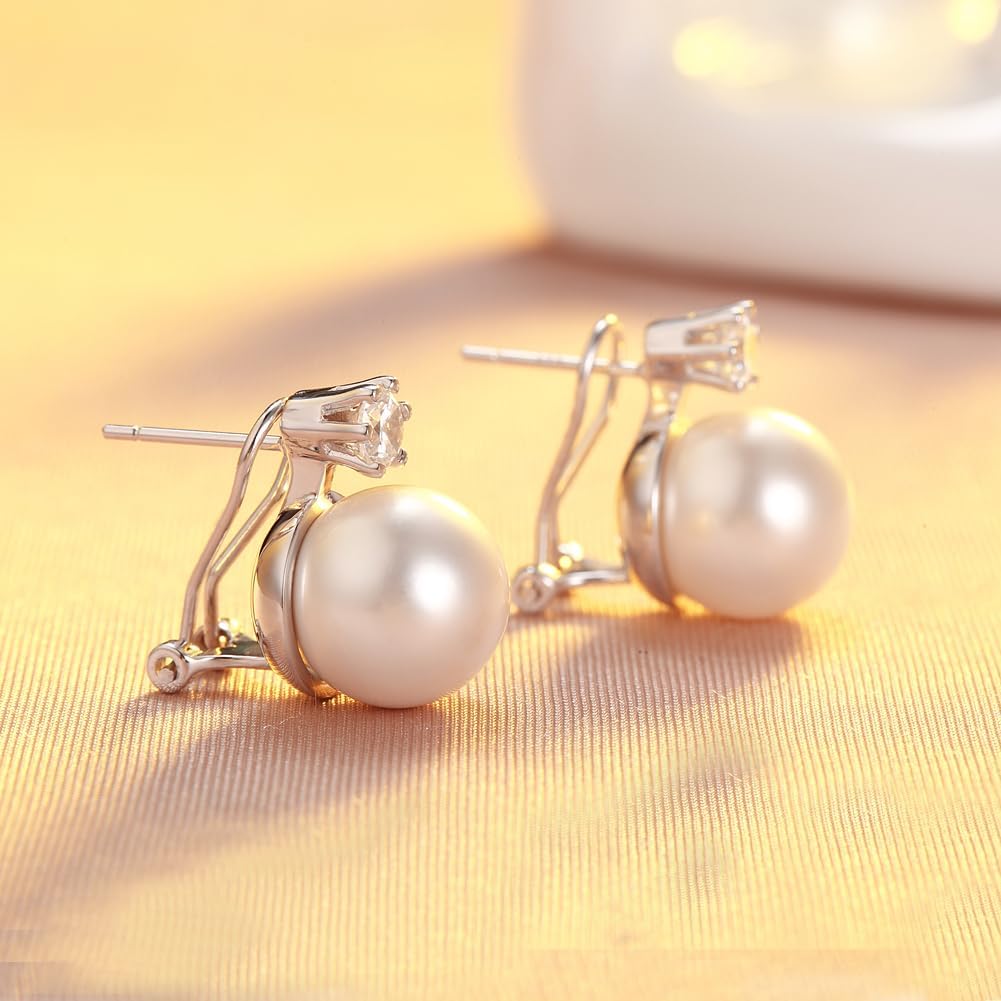 jiamiaoi 925 Sterling Silver Pearl Diamond Earrings for Women, Hypoallergenic Pearl Stud Earrings 8mm-13mm - Image 6