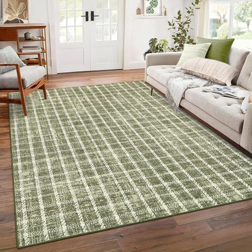 ROYHOME 5x7 Sage Green Checkered Rug for Living Room Washable Plaid Rugs
