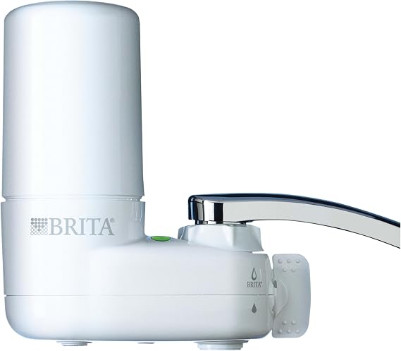Brita Faucet water filter system, tap filtering system with filter change reminder, reduces lead, BPA free, – Simple, white for standard faucets only