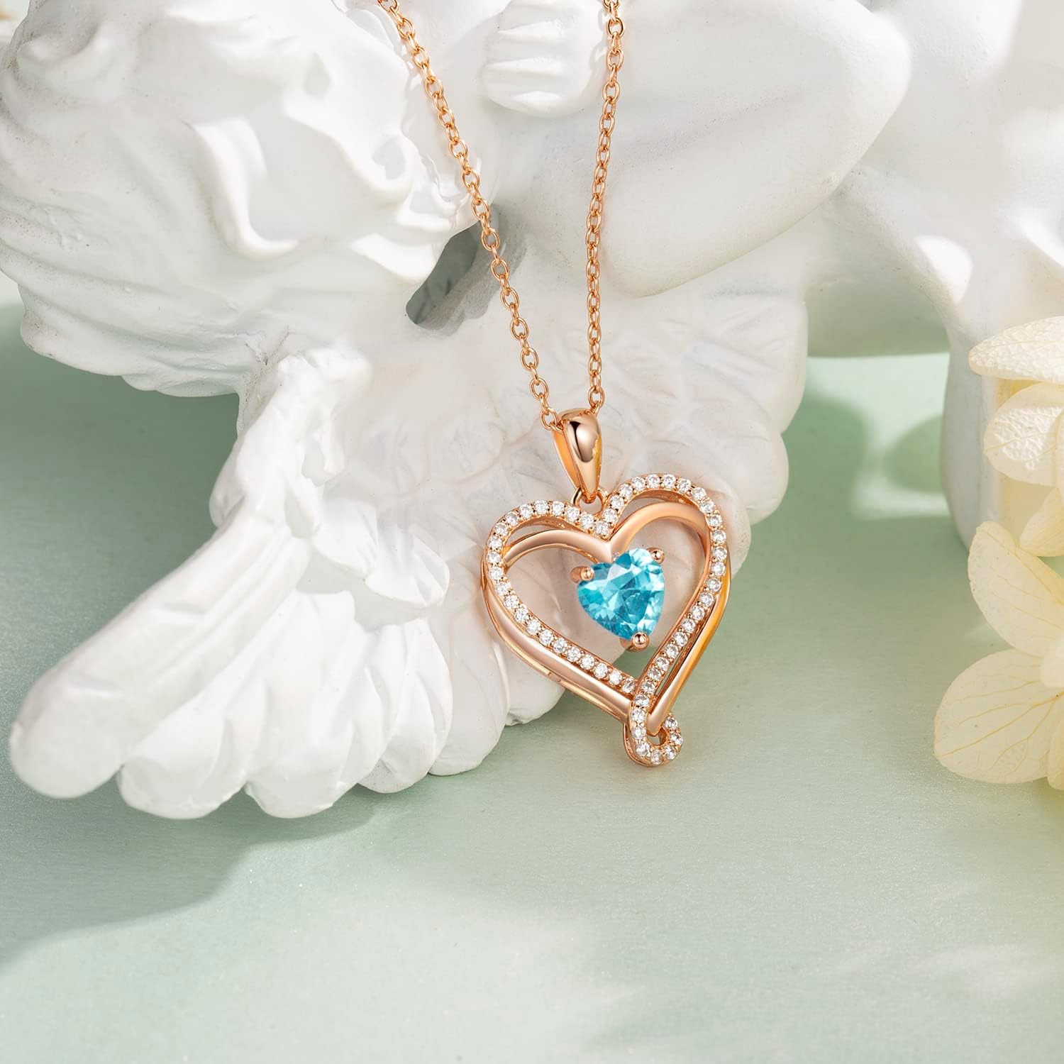 Birthstone Necklaces for Women Infinity Heart Necklaces for Women 18K Rose Gold Filled 925 Sterling Silver Birthstone Necklace for Womens Wife Mom