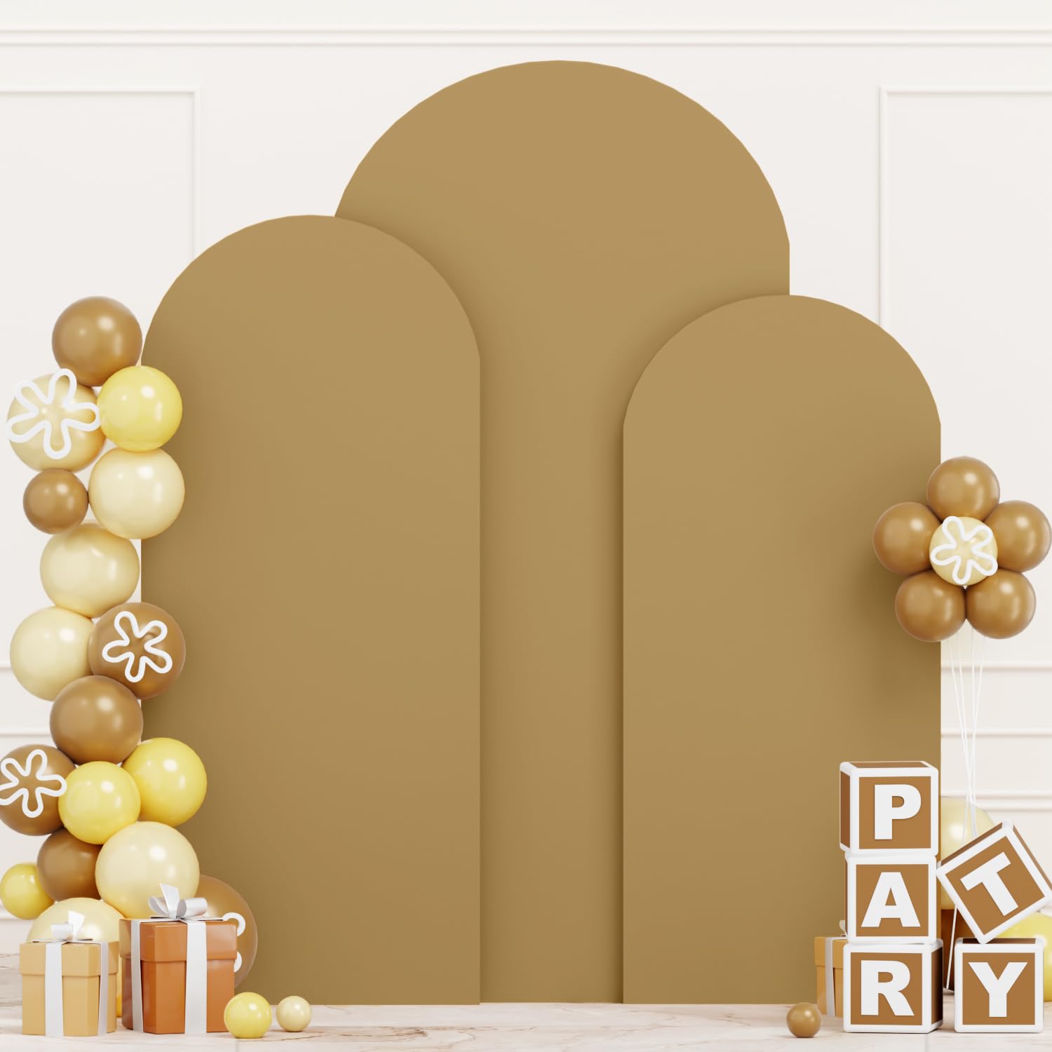 ROMANKAS Arch Backdrop Cover Tan Spandex Arch Covers Stretchy Backdrop 4FT 5FT 6FT Wedding Arch Cover Set of 3 Balloon Arch Cover for Wedding Party