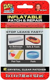 Flex Seal Patch & Repair Kit for Air Mattresses, Rafts, Pool Toys - 2 Clear Patches, Smooth PVC