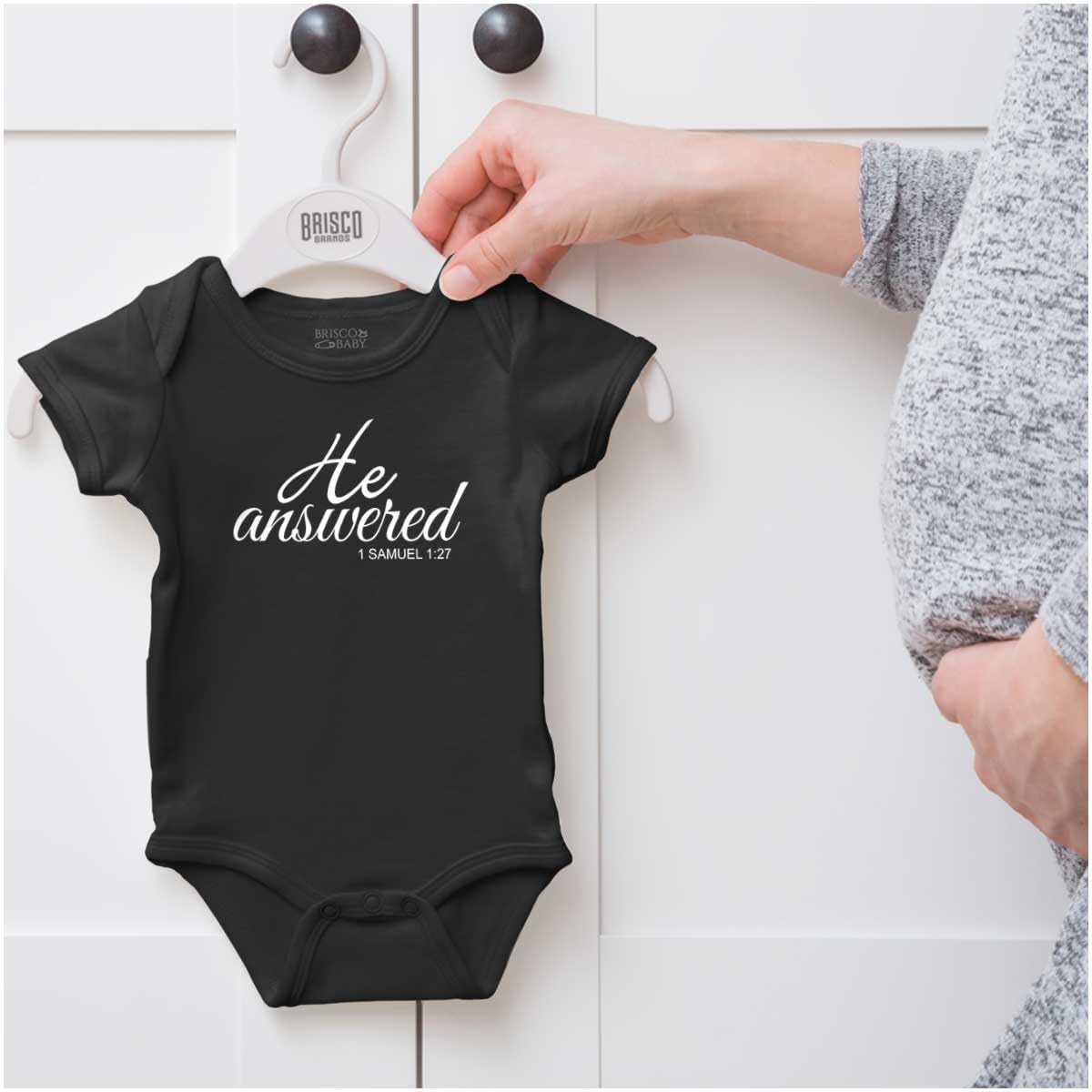 Brisco Brands He Answered Samuel 1:17 Christian Baby Bodysuit Jumper Girls
