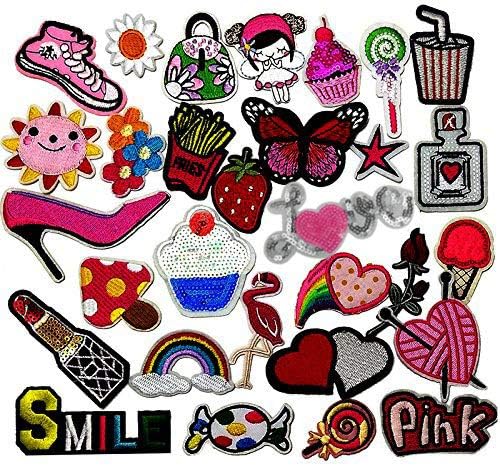 Libiline 30pcs Random Assorted Styles Embroidered Patch Sew On/Iron On Patch Applique Clothes Dress Plant Hat Jeans Sewing Flowers Applique DIY Accessory (Assorted-Style 3)