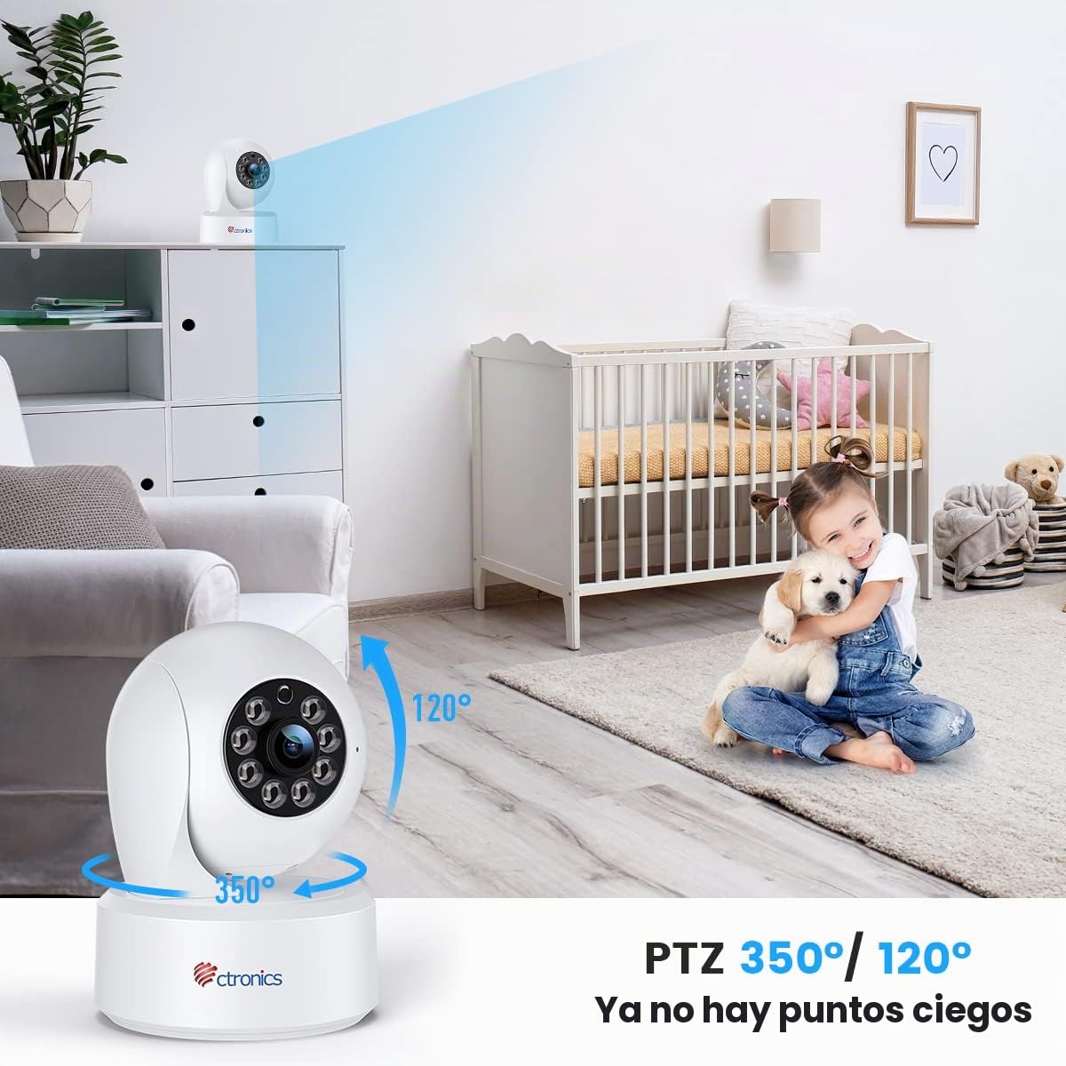Ctronics 4MP Camara Vigilancia WiFi Interior,Bluetooth Camaras Vigilancia | , Visión Nocturna a Color, PTZ 355°/ 120°,Detección de Movimiento&Seguimiento Automático per Bebé/Mascota, 4pcs