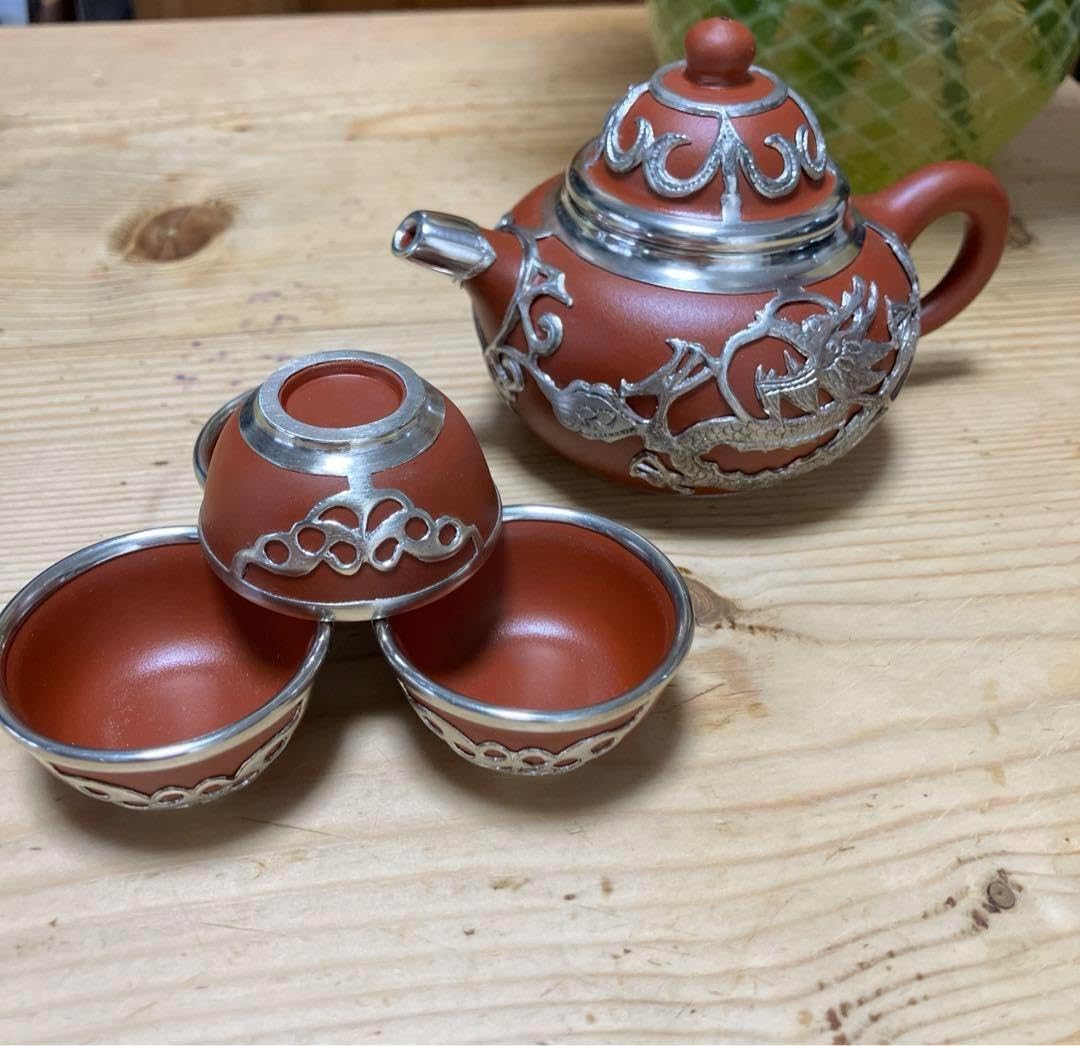 中国美術 紫粘土茶壺（急須の意）ピューター鋳中国美術 紫粘土茶壺（急須