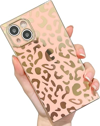KERZZIL Elegante funda compatible con iPhone 12 con borde rectangular, bonito diseño de leopardo de lujo, protector de cámara, TPU suave, a prueba