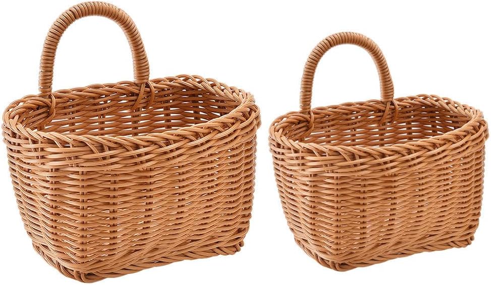 PRETYZOOM Hanging Woven Basket for Kitchen Wall Mounted Storage Rattan Hanging Vegetable Basket Organizer for Ginger Garlic Holder 7.5X7.9X5.1 Inches