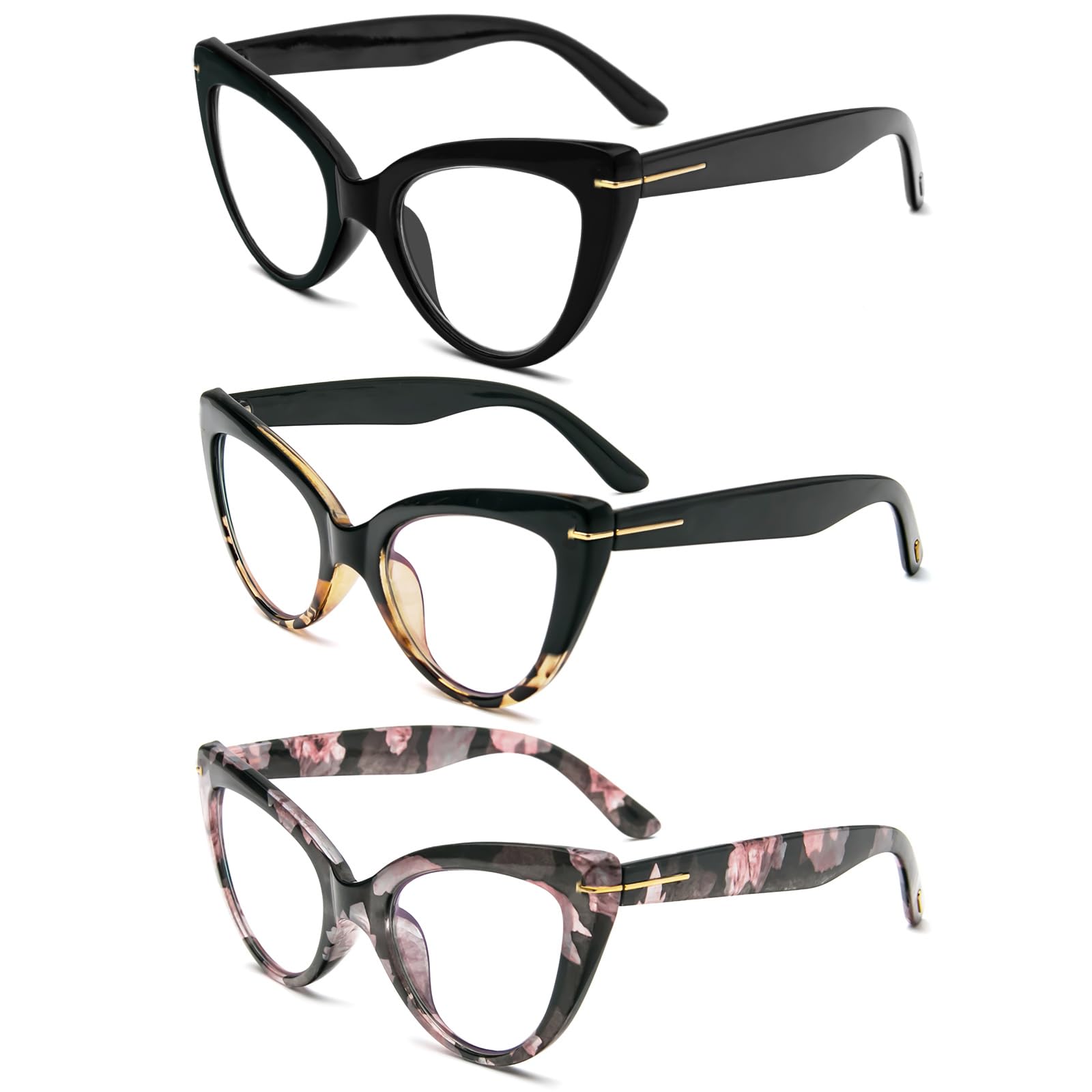 DXYXYO Oversized Cat Eye Reading Glasses Women Blue Light Blocking with Magnification 1.5 Vintage Fashion 3 Pack Anti Blue Retro Cute Computer Readers