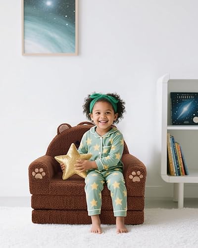 Miniatura 6 de MOONBEEKI Sofá plegable 2 en 1 para niños pequeños, tela Sherpa suave con funda lavable, sofá convertible a tumbona, sofá para niños para sala de