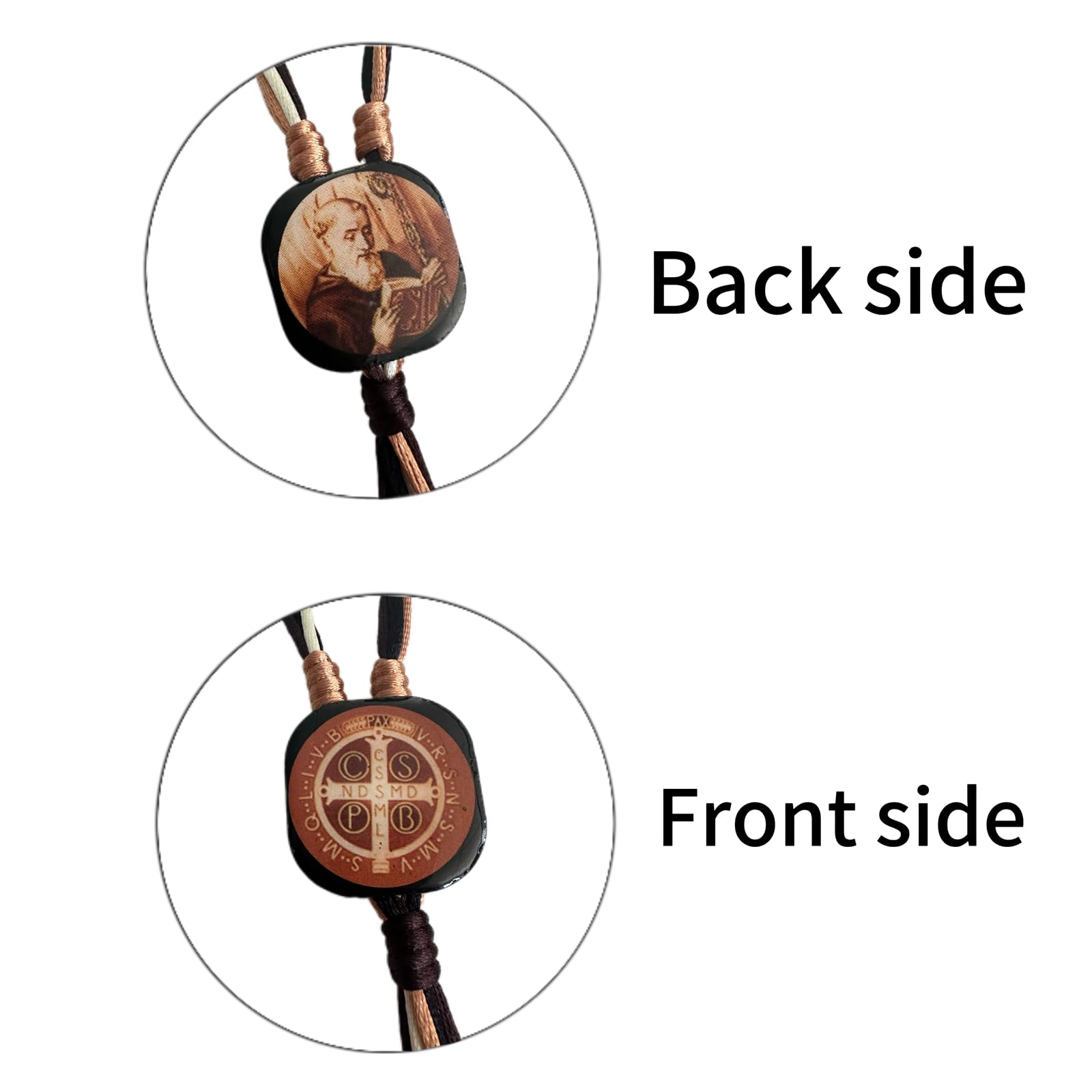 2PCS/Set Medalla De San Benito,Escapularios Wooden Beads Rosary St Benedict Medals for Door with Saint Benedict Cross Crucifix Catholic Gift Set for Car Hanging Charm Home Door Hanger Decor