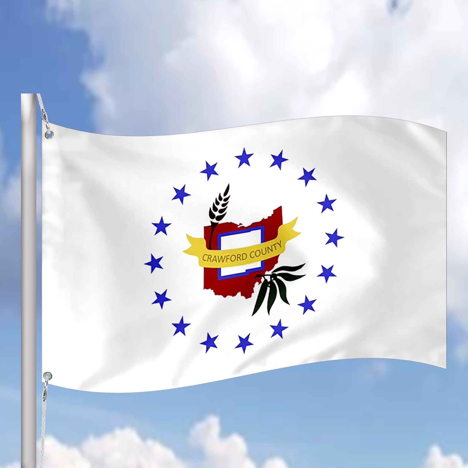 Crawford County Ohio 3x5 feet Flag Banner Vivid Color Double Stitched Brass Grommets (Crawford)