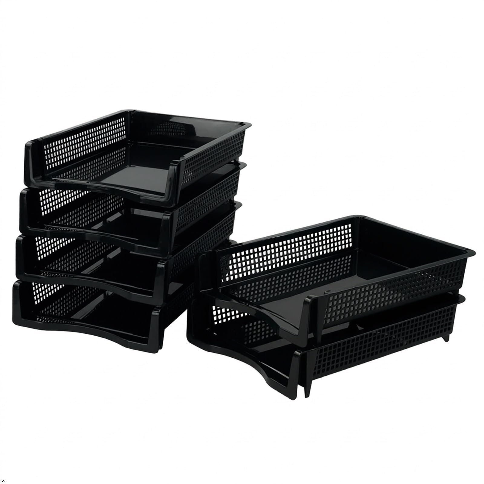 Qsbon corbeille à papier empilable plastique noir : facilitez le recyclage au bureau (Lot de 6)