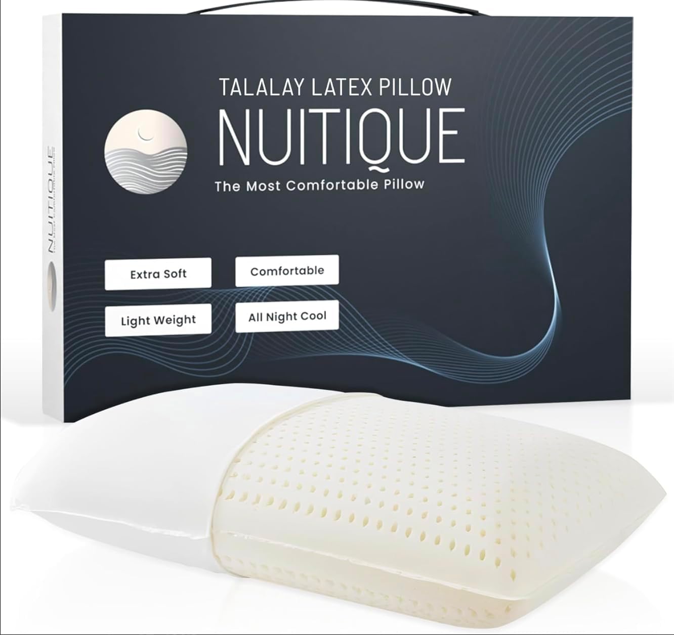 Talalay Latex Pillow, Natural Cooling Latex. Medium Firm, Ergonmic Support. for Side, Back & Stomach Sleepers. Breathable Comfort. 25 × 16 inches.
