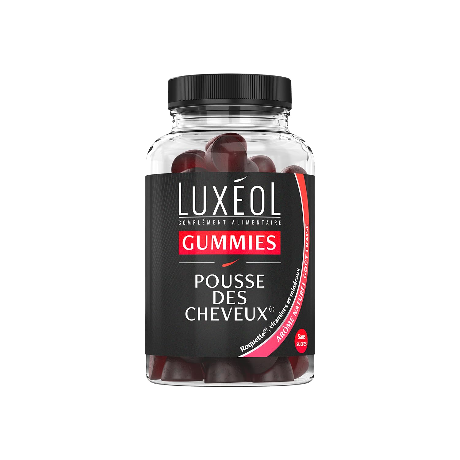 Luxéol - Gummies Pousse Cheveux - Complément Alimentaire - Stimule Le Bulbe Capillaire - Plante, Minéraux, Vitamines - Arôme Fraise, Sans Sucres - Fabriqué En France - Programme 1 mois - 60 Gummies