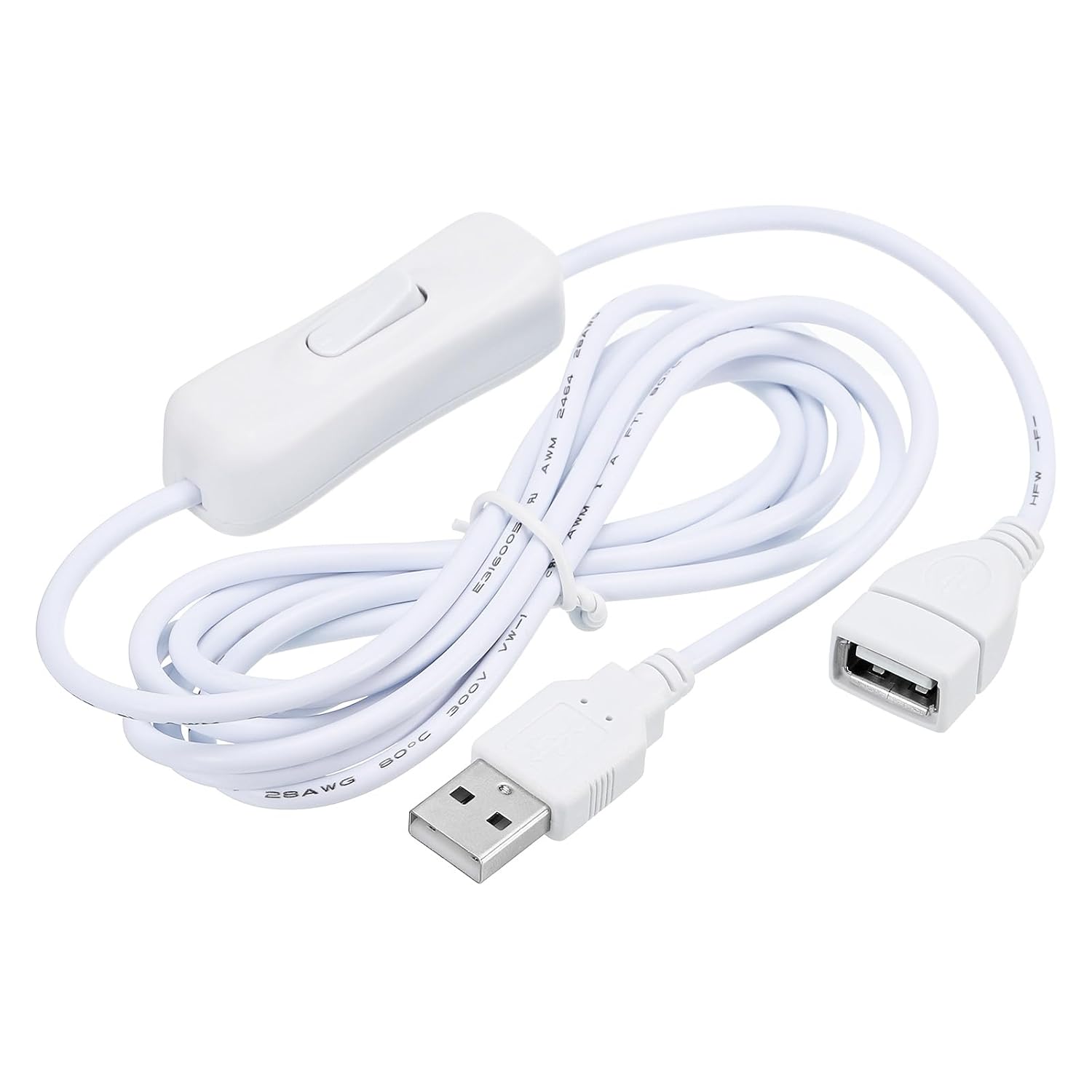 MECCANIXITY USB Extension Cable with ON/Off Switch 2 Meter USB Male to Female Extension Cord for Desk Lamp Fan LED Light Strip White Pack of 3