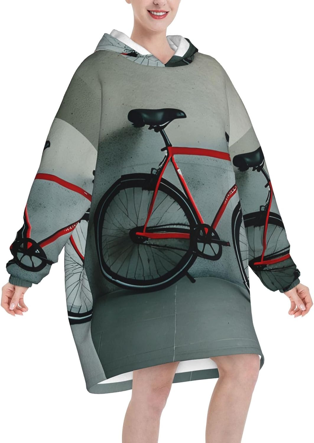 Retro Bicycle Patternprint Oversized Hoodie Blanket, Super Soft Warm Comfortable Hoodie, Wearable Blanket Adult