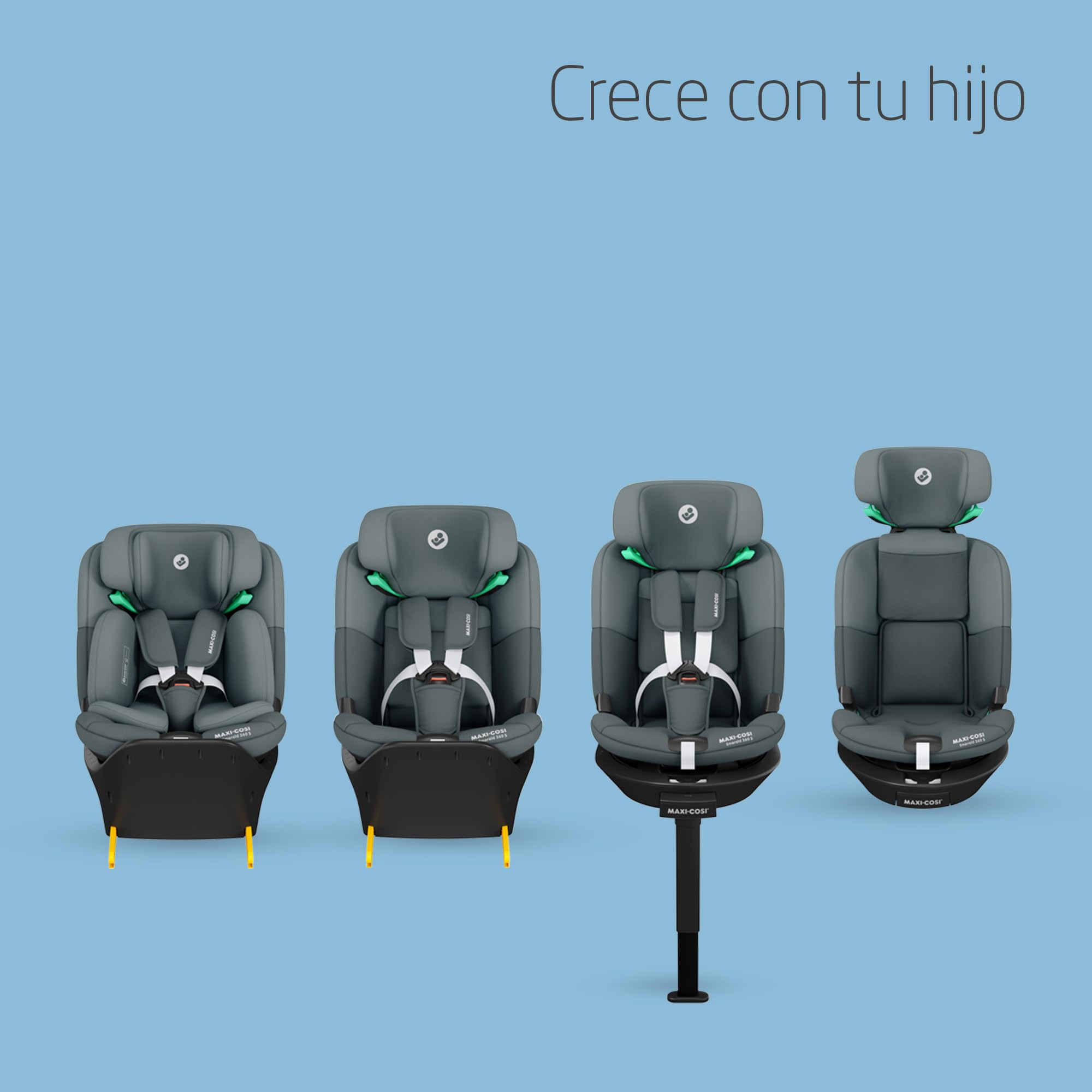 Maxi-Cosi Emerald 360 S i-Size, Silla coche bebé giratoria 360°multiedad, 0-12 años (40-150 cm), 360° FlexiSpin, 4 posiciones reclinación, Protección contra impactos laterales G-CELL, Tonal Graphite