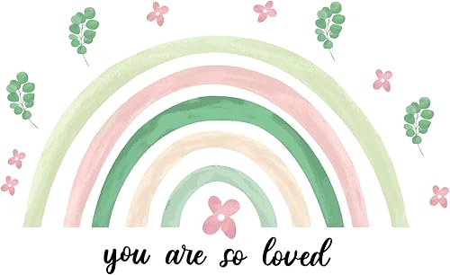 Miniatura 8 de Vinilo decorativo para pared de arcoíris, 30 x 14 pulgadas, diseño de corazón grande pastel, decoración de papel tapiz bohemio para niñas, niños,