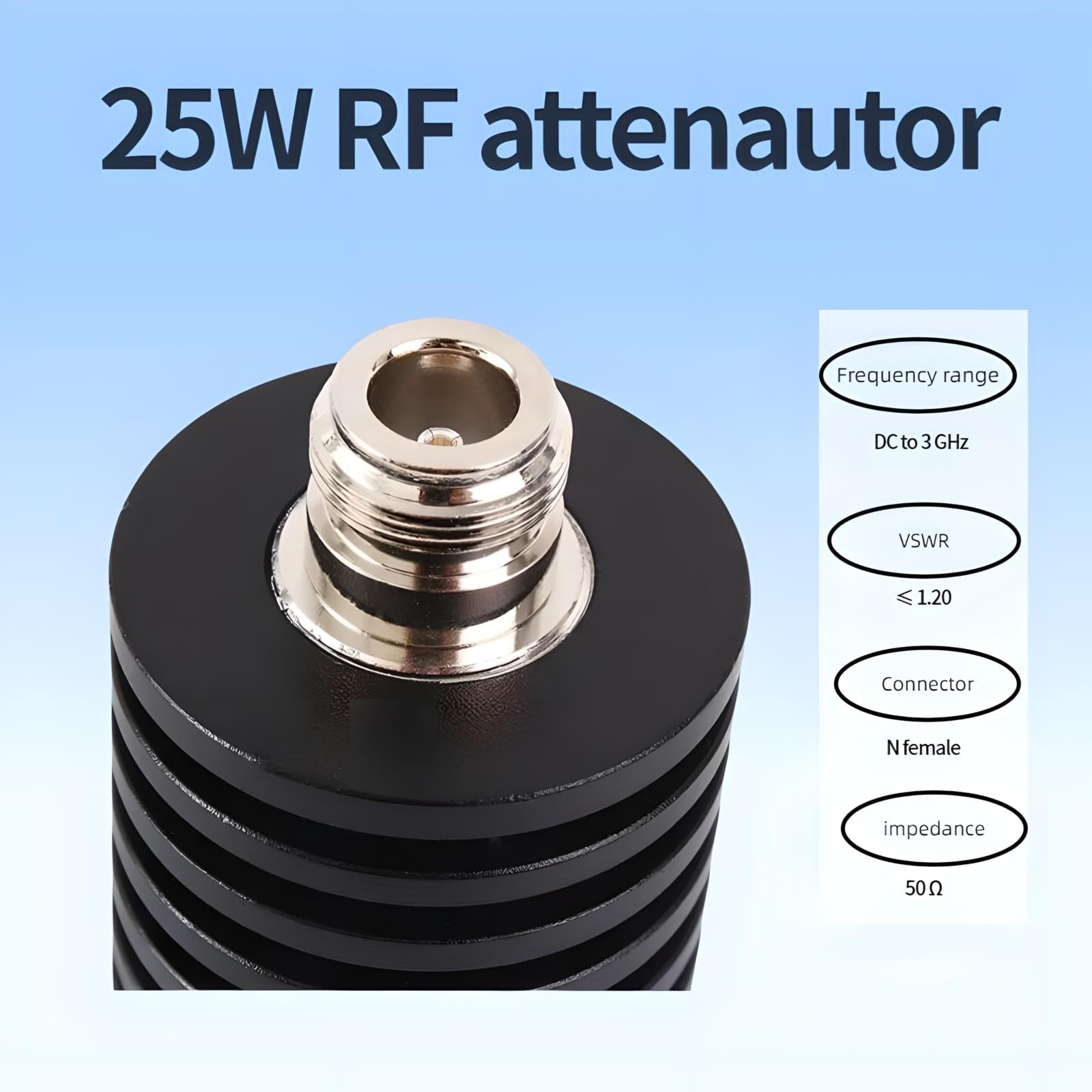 BECEN Attenuatore 40DB 25W N, attenuatore da 25 Watt 50 Ohm da CC a 3Ghz, attenuatore RF (40DB)