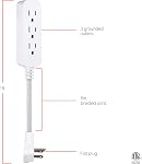GE Pro Mini 3-Outlet Power Strip, 6 Inch Designer Braided Extension Cord, Grounded, Flat Plug, Warranty, UL Listed, White/Gray, 45190
