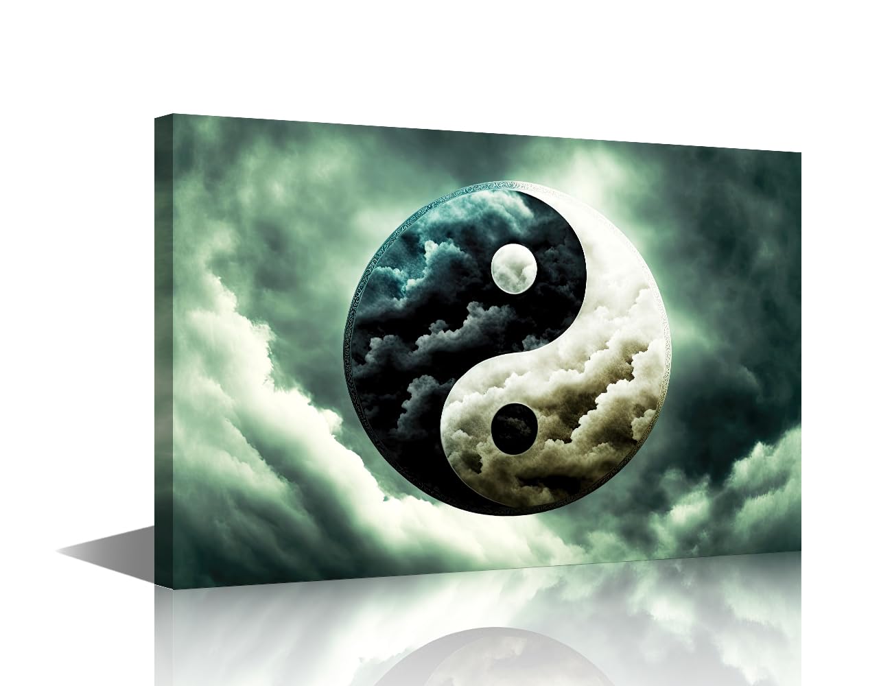 ‌Canvas Wall Art Yin Yang Symbol In Clouds Sky Framed Painting Spiritual Decor Asian Inspired Wall Hanging Meditation Room Artwork Office Decor 18x12 in‌