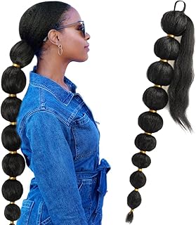 Long Bubble Ponytail Extension for Black Women 34Inch Pony Tail Extension Afro Puff Ponytail Extension Protective Style Black Ponytail Hair Extensions Kinky Straight Lantern Ponytail Wrap Around Ponytail With Hair Tie 150g