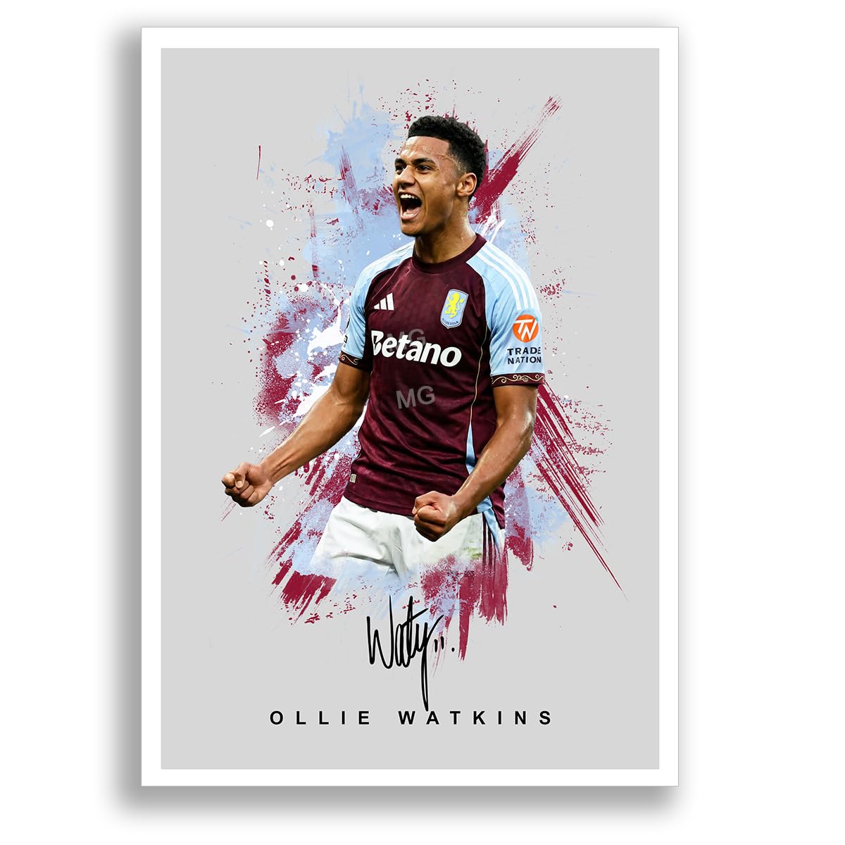Ollie Watkins Aston Villa Signed Photo Poster Print Picture Display Framed Autograph Memorabilia for Football Fans Gift England (A4 poster Only Grey)