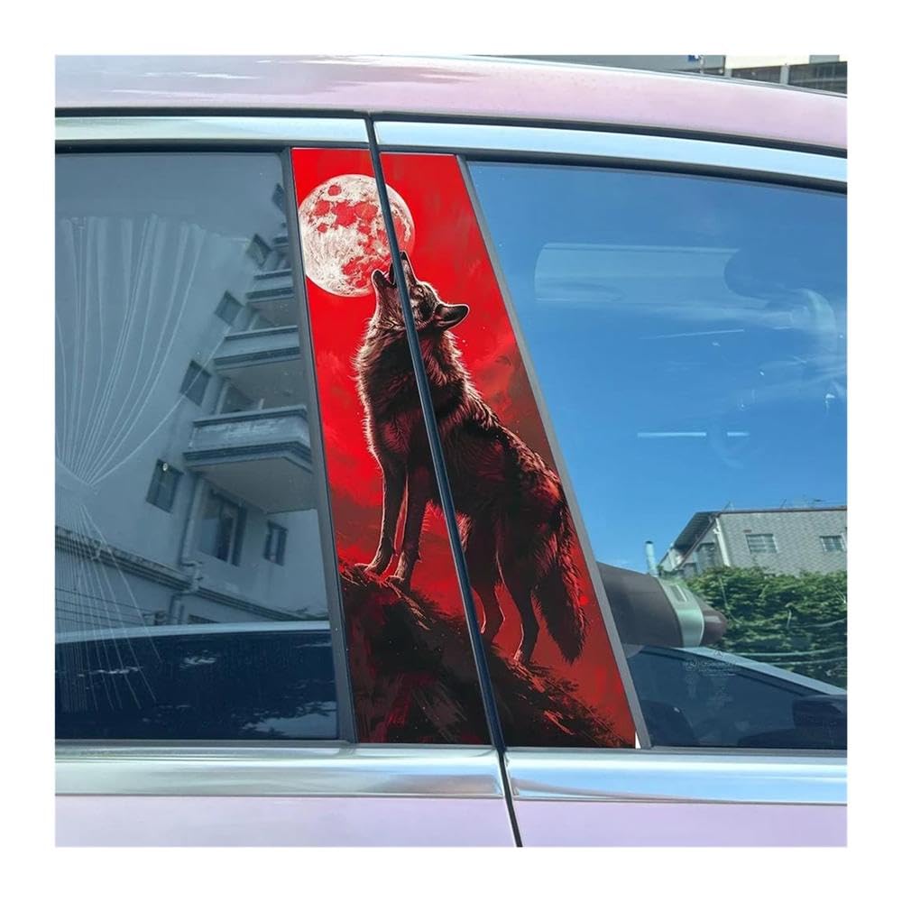Body Parts 2pcs Car B-Pillar Decals Wolf and Full Moon Auto Center Pillar Waterproof Sticker(C)