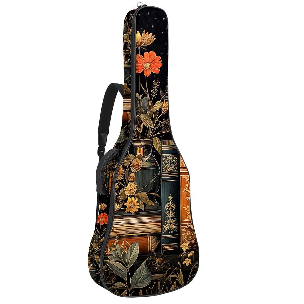 Gitarrentasche, volle Größe, 99 cm, 101,6 cm, 104,1 cm, 104,1 cm, 10 mm dick, gepolstert, Blumenmuster, wasserdicht, mit Tasche, verstellbarer Schultergurt, stoßfest, Mehrfarbig 19, Modern