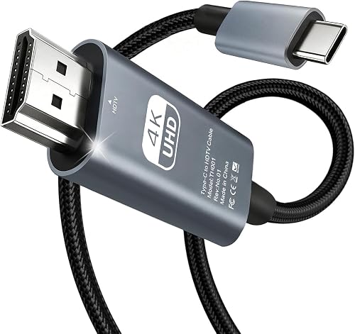 USB C to HDMI Cable, 4K High-Speed USB Type-C to HDMI 2.0 Braided Cord, Thunderbolt 4/3 to HDMI Cable Compatible for iPhone 17/16/15 Series, MacBook Pro/Air, iPad Pro/Air, iMac.