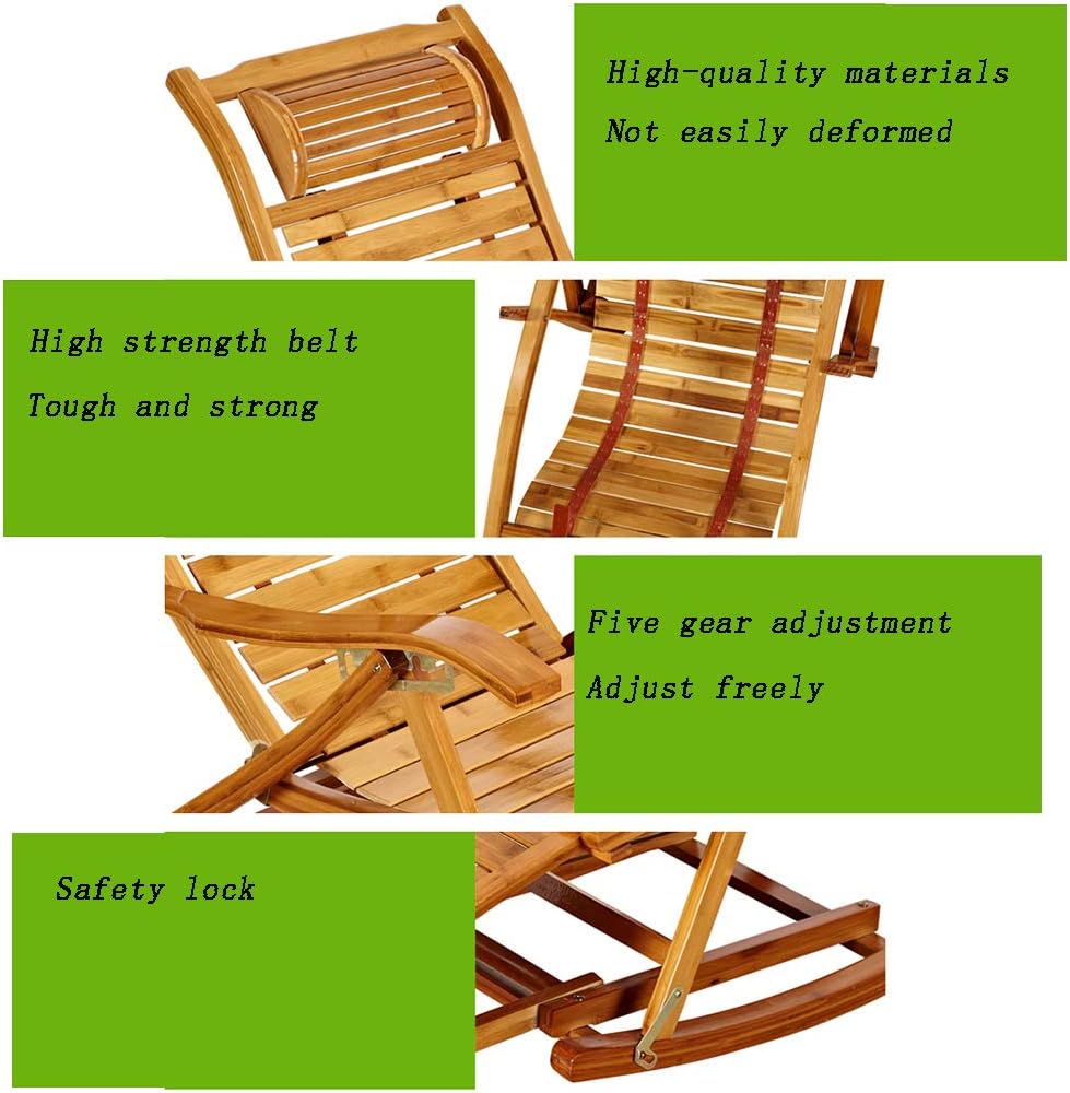 N / A Bamboo Rocking ChairFolding Chair, Leisure Bamboo Rocking Chair with Foot Massage, Adjustable Garden/Camping/Elderly Armchair