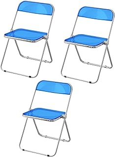 SHANGDAOYU Silla acrílica,para Exterior e Interior,Sillas Plegables comerciales apilables portátiles, for casa, Oficina, Fiesta, cómodas, 150 kg de Capacidad, Azul(3 Pack)
