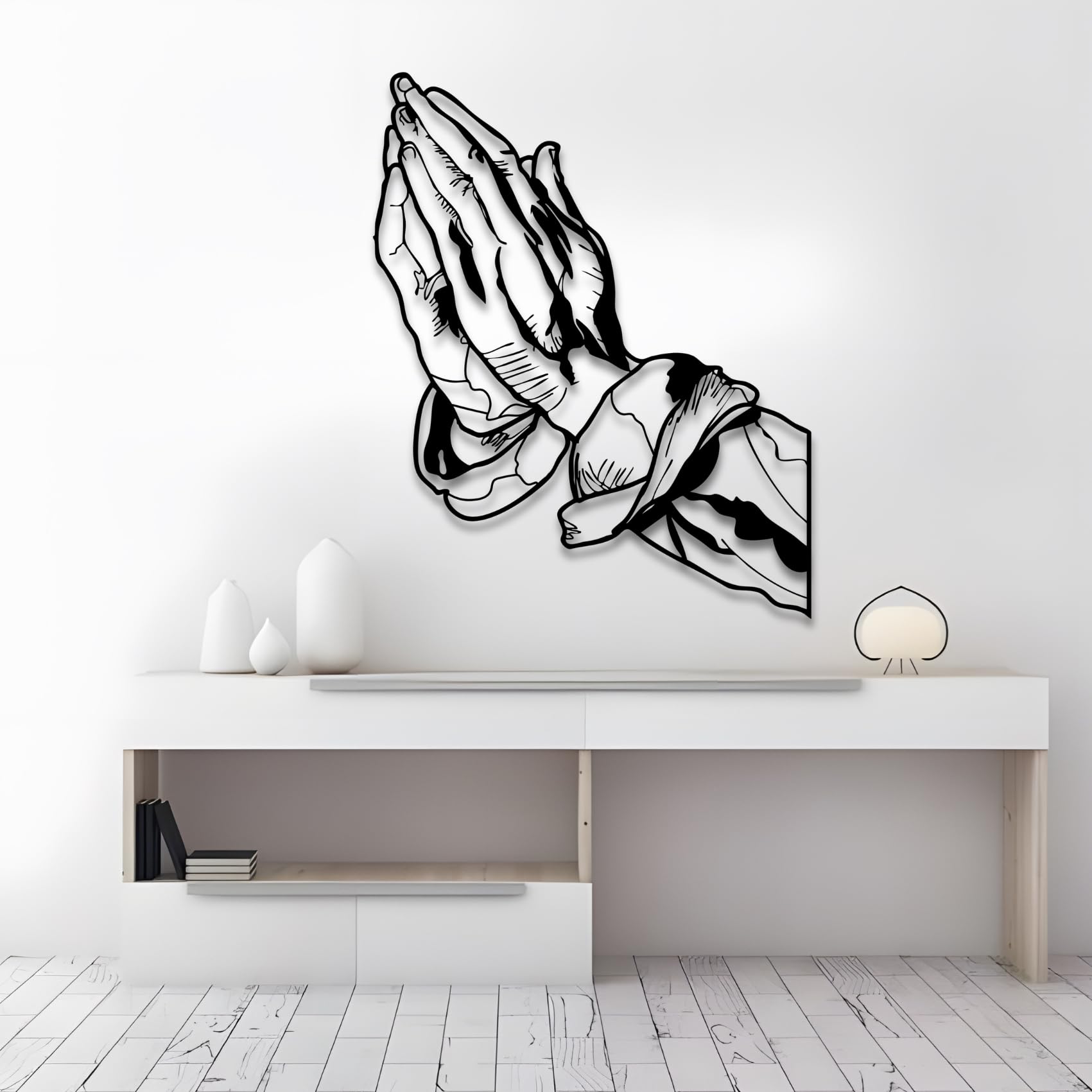 Feuwile Praying Hands Wall Decor-Christian Metal Wall Art,Prayer Metal Wall Art for Living Room,Office,Church,Christmas Gifts (Black, 19"x15", Steel)