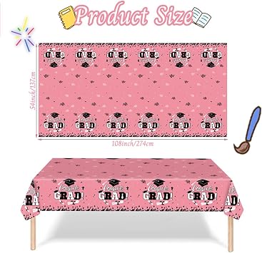 3 Pack Graduation Tablecloth 54 x 108 Inch Disposable Plastic Table Cloth for Graduation Party Decorations Class of 2026 Table Covers Rectangle (Pink)