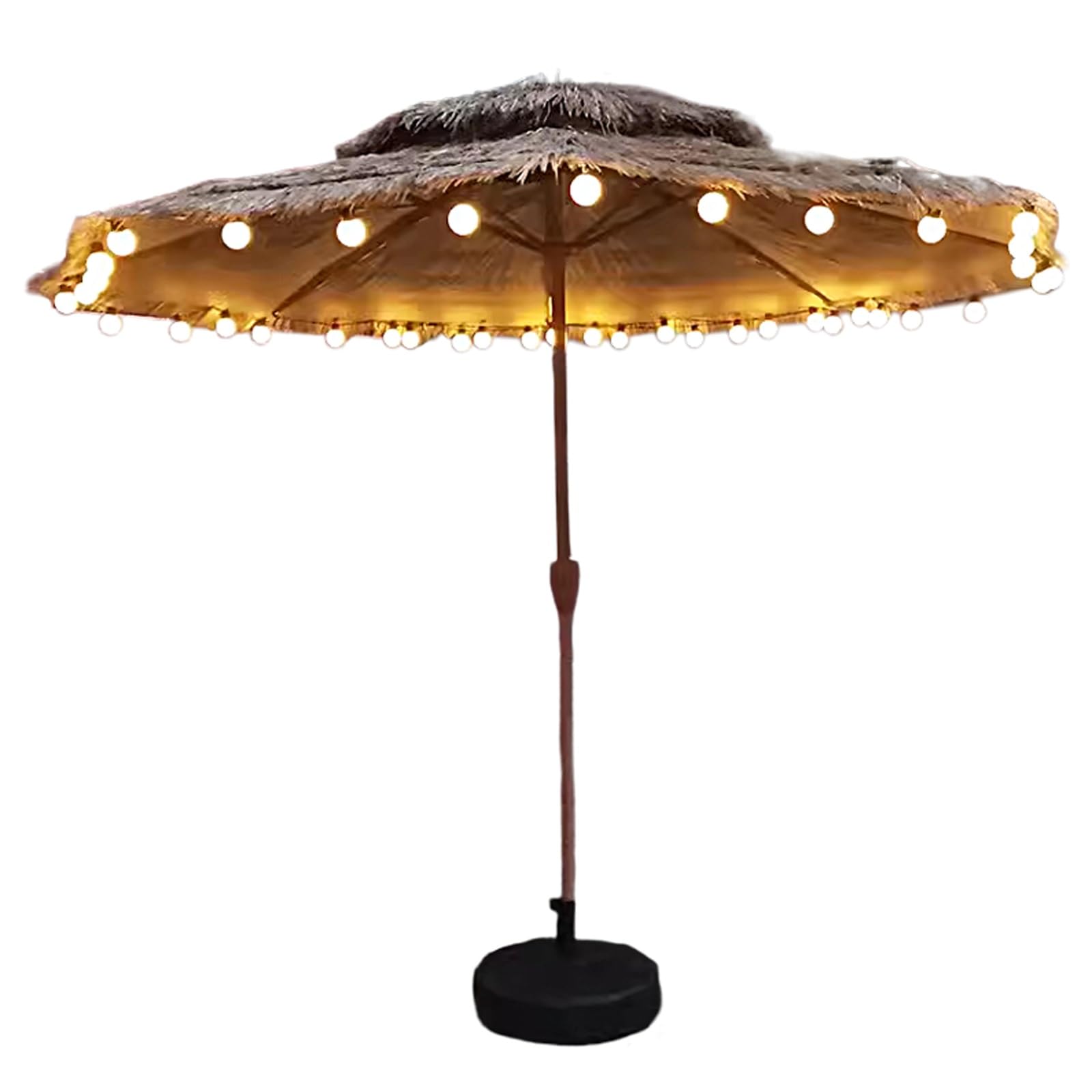 Sombrilla de Jardin Grandes Antiviento Paraguas de Césped de Doble Capa con Luz y Manivela Manual Sombrilla Hawaiana de Playa Adecuado