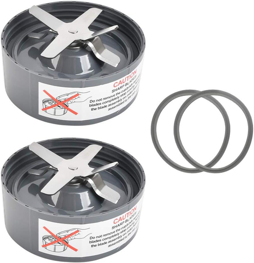 TIMESETL 2 Pack Replacement Extractor Blades and 2 Extra Silicone Rubber Gasket Seal Rings, Replacement Blades Parts Compatible with Nutribullet 600w & 900w NB-101B NB-101S NB-201 Juicer Blenders