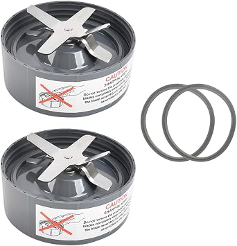 TIMESETL 2 Pack Replacement Extractor Blades and 2 Extra Silicone Rubber Gasket Seal Rings, Replacement Blades Parts Compatible with Nutribullet 600w & 900w NB-101B NB-101S NB-201 Juicer Blenders